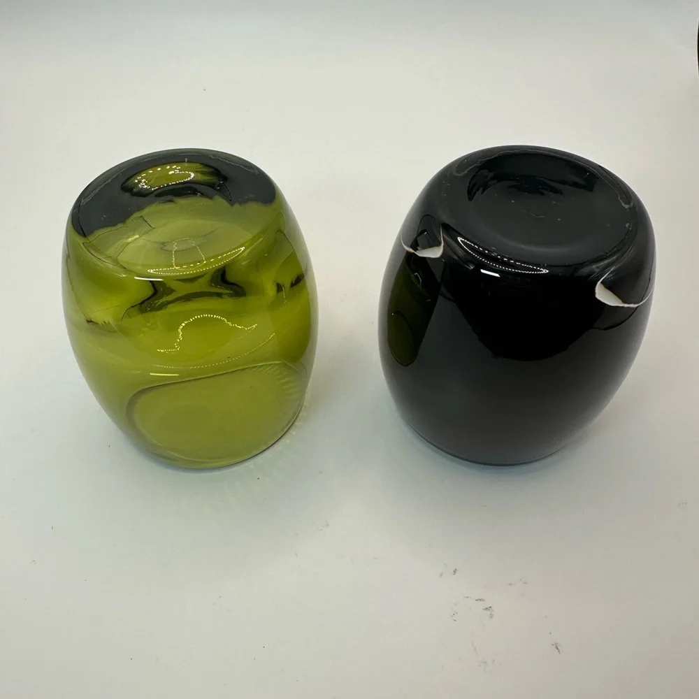 Set of Two Glass Candle Holders - Green and Dark Red